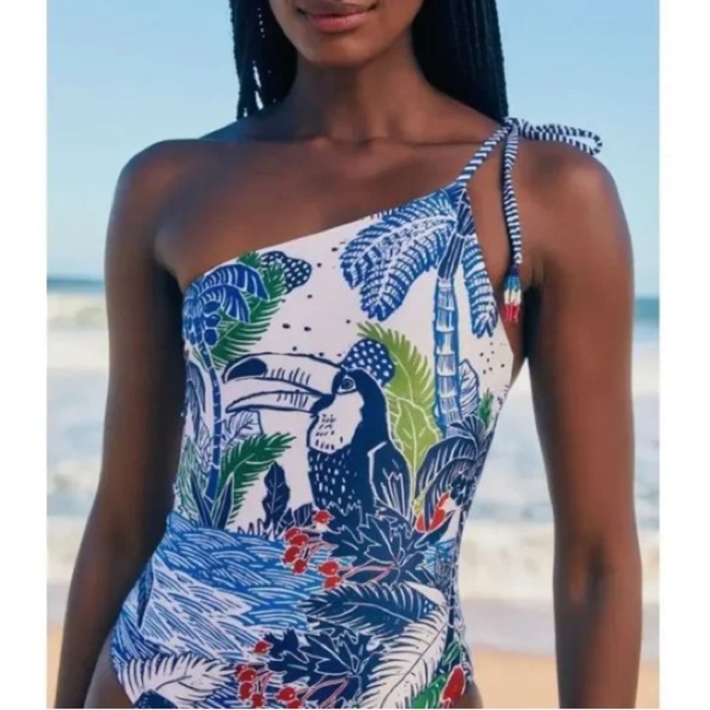 FARM Rio Anthropologie Graphic Rio One-Piece Swimsuit Sz M Retail Price $185.00